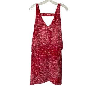 WHBM Wms S Pink Chiffon Layered Reptile Print Shift Dress Satin Lined Tiered